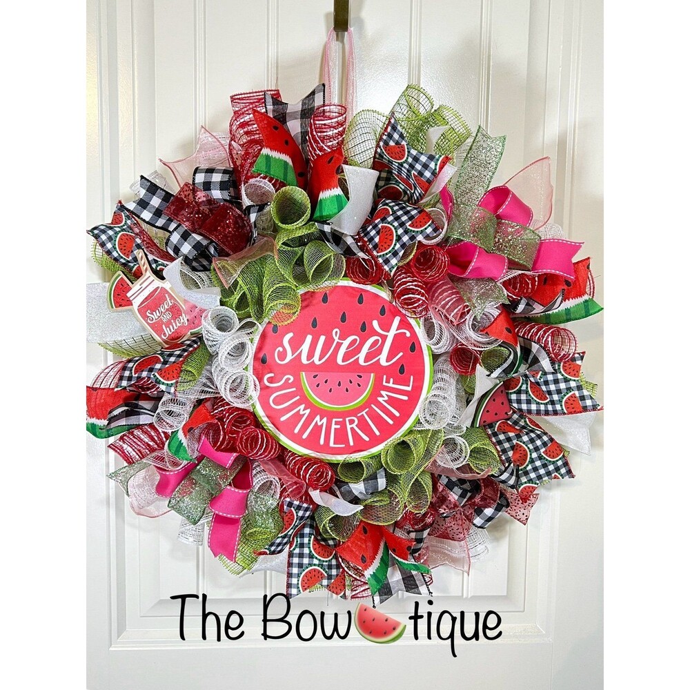 Handmade Summer Watermelon Prelit Ribbon Sweet Summertime Wreath 22 in LED W13